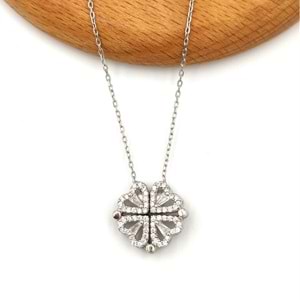 MIKNATISLI AÇILIR KAPANIR YONCA GÜMÜŞ KOLYE - RODYUM BEYAZ