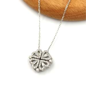 MIKNATISLI AÇILIR KAPANIR YONCA GÜMÜŞ KOLYE - RODYUM BEYAZ