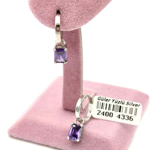 AMETİST ZİRKON BAGET HALKA GÜMÜŞ KÜPE - RODYUM BEYAZ