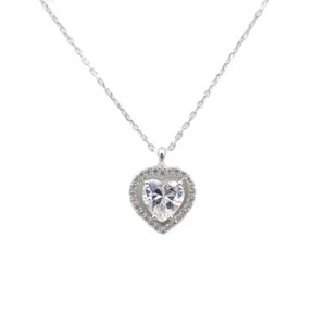 ZİRKON TAŞLI KALP GÜMÜŞ KOLYE - RODYUM BEYAZ