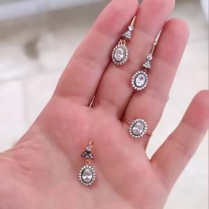 ELMAS MONTÜR OVAL TAŞLI GÜMÜŞ ÜÇLÜ SET - 15