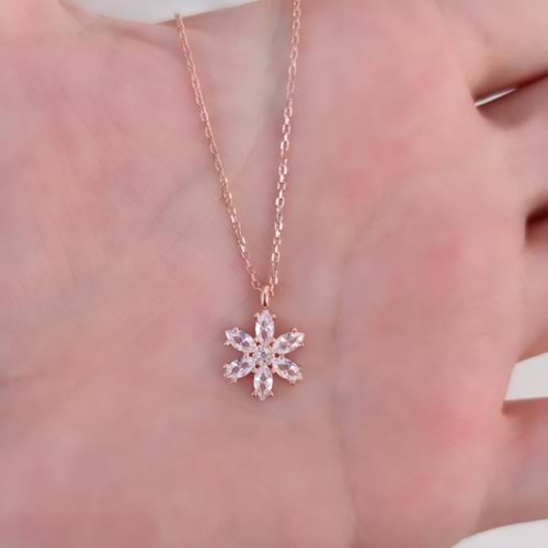 ZİRKON TAŞLI PAPATYA GÜMÜŞ KOLYE - ROSE BAKIR