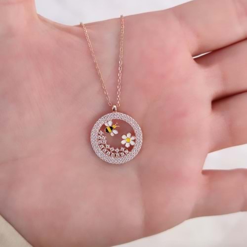 PAPATYA ARI YUVARLAK GÜMÜŞ KOLYE - ROSE BAKIR