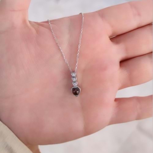 100 DİLDE SENİ SEVİYORUM SÜZME KALP GÜMÜŞ KOLYE - RODYUM BEYAZ