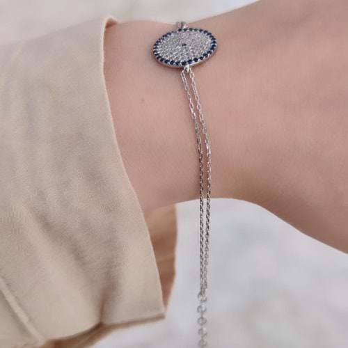 SOSYETE GÖZÜ NAZAR GÜMÜŞ BİLEKLİK - RODYUM BEYAZ