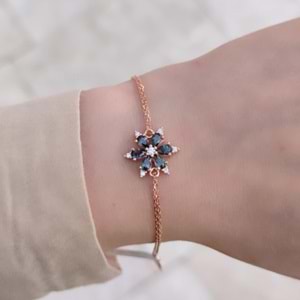 MİSTİK TOPAZ TAŞLI LOTUS GÜMÜŞ BİLEKLİK - ROSE BAKIR