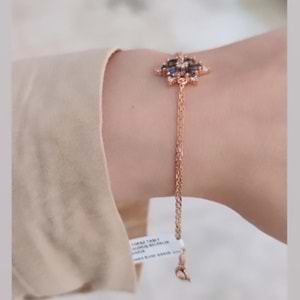 MİSTİK TOPAZ TAŞLI LOTUS GÜMÜŞ BİLEKLİK - ROSE BAKIR