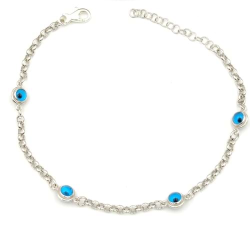 CAM GÖZ NAZAR DOÇ GÜMÜŞ BİLEKLİK - RODYUM BEYAZ