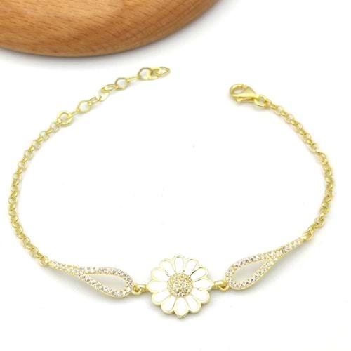 MİNELİ PAPATYA GÜMÜŞ BİLEKLİK - ALTIN SARI