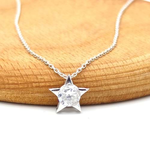 PIRLANTA MONTÜR MİNİ YILDIZ GÜMÜŞ KOLYE - RODYUM BEYAZ