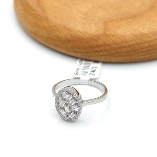 OVAL BAGET KESİK TAŞLI GÜMÜŞ YÜZÜK - 17