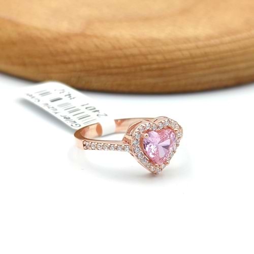PEMBE ZİRKON TAŞLI KALP GÜMÜŞ YÜZÜK - 14