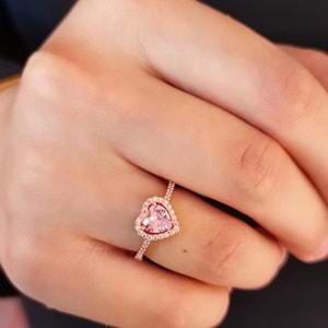 PEMBE ZİRKON TAŞLI KALP GÜMÜŞ YÜZÜK - 18