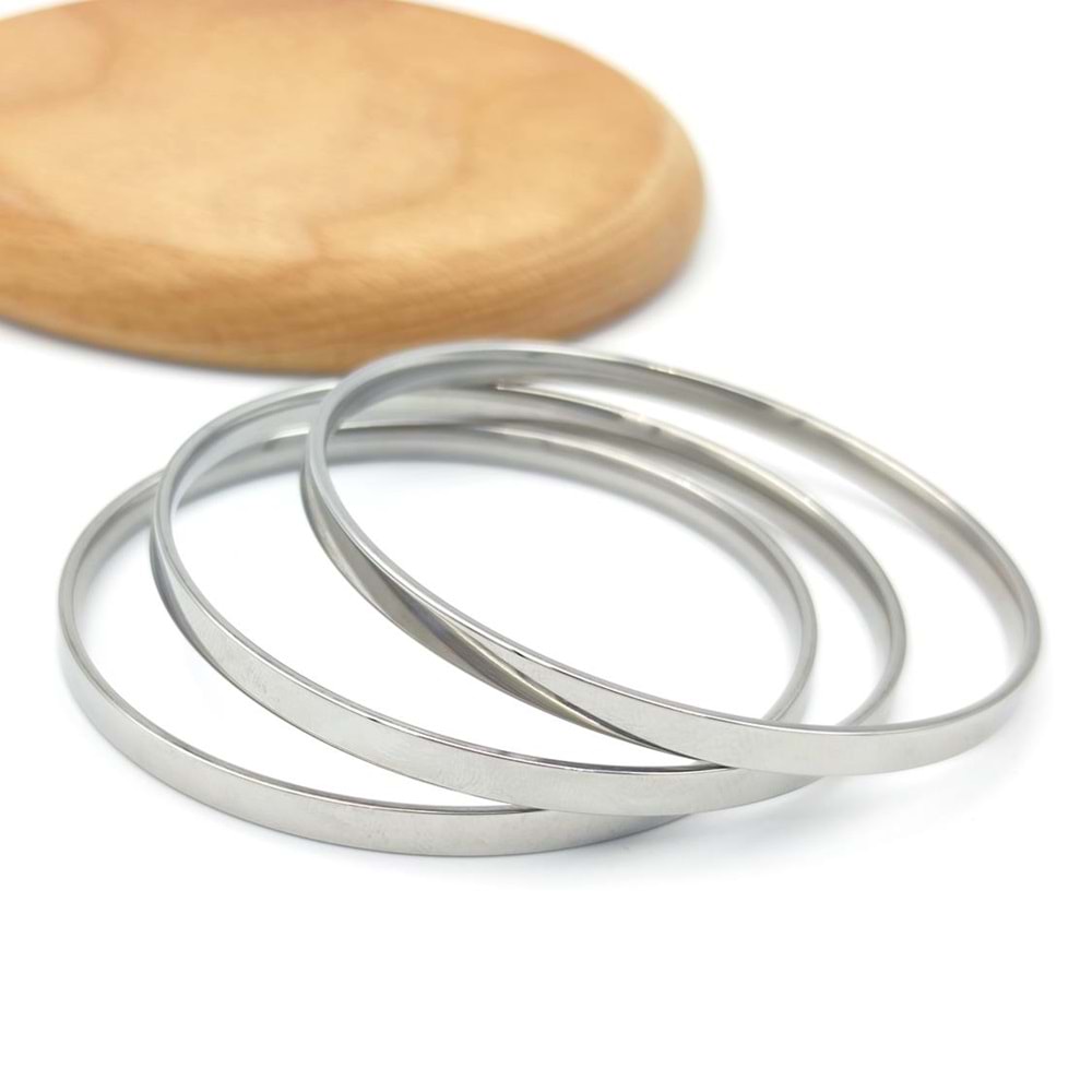 ÜÇLÜ KALIN 60 MM RAY ÇELİK BİLEZİK - BEYAZ