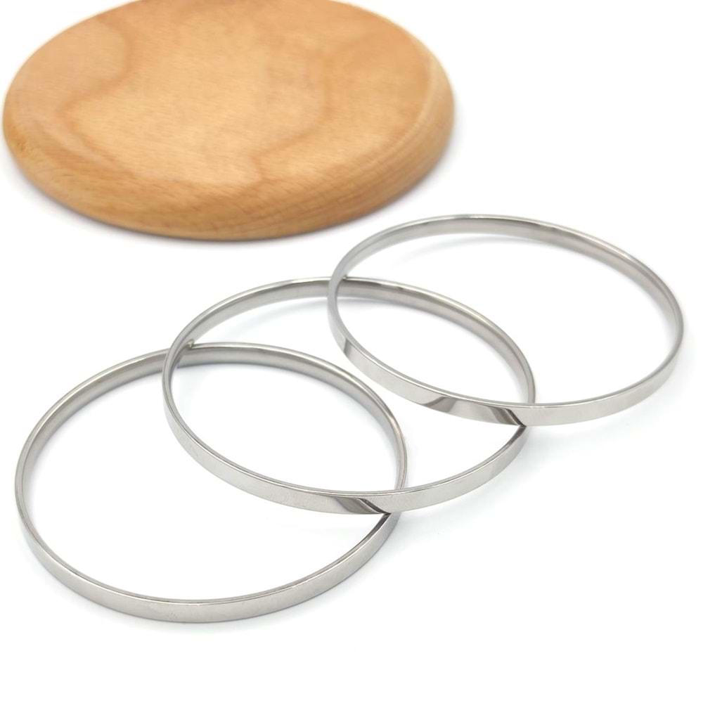 ÜÇLÜ KALIN 60 MM RAY ÇELİK BİLEZİK - BEYAZ
