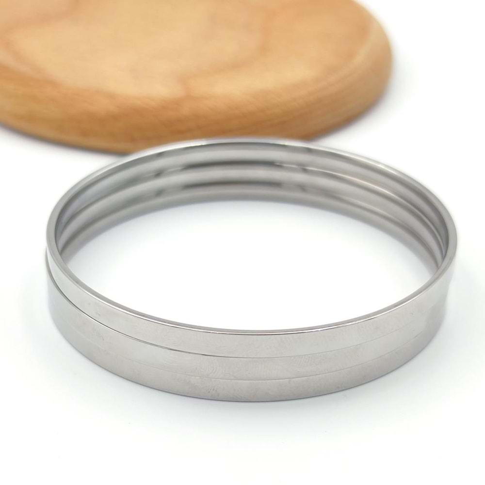 ÜÇLÜ KALIN 60 MM RAY ÇELİK BİLEZİK - BEYAZ