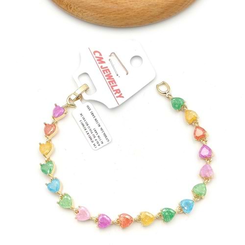 RENKLİ KALP SU YOLU BİLEKLİK - ALTIN SARI