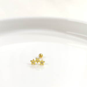 ÜÇLÜ YILDIZ GÜMÜŞ TRAGUS PIERCING - ALTIN SARI