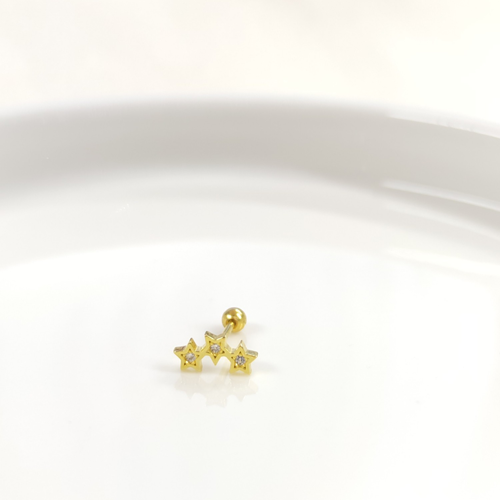 ÜÇLÜ YILDIZ GÜMÜŞ TRAGUS PIERCING - ALTIN SARI