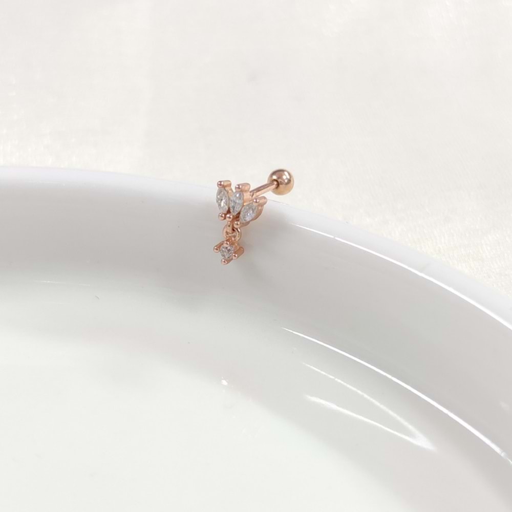 MİNİ SALLANTILI ÜÇ YAPRAK GÜMÜŞ TRAGUS PIERCING - ROSE BAKIR