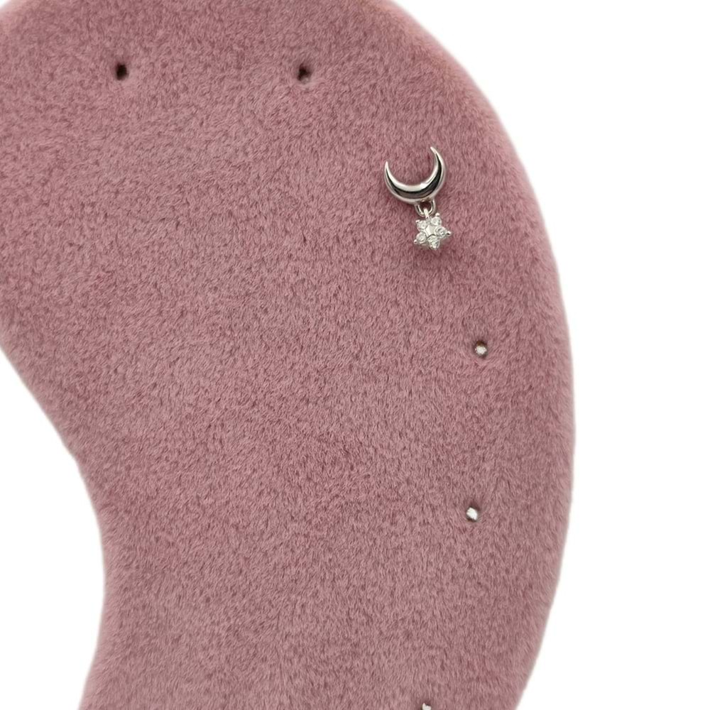 SALLANTILI AY YILDIZ GÜMÜŞ TRAGUS PIERCING - RODYUM BEYAZ