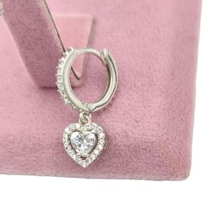 ZİRKON TAŞLI KALP GÜMÜŞ HALKA KÜPE - RODYUM BEYAZ