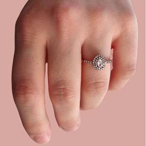 KENAR TAŞLI ELMAS MONTÜR OVAL GÜMÜŞ YÜZÜK - 17