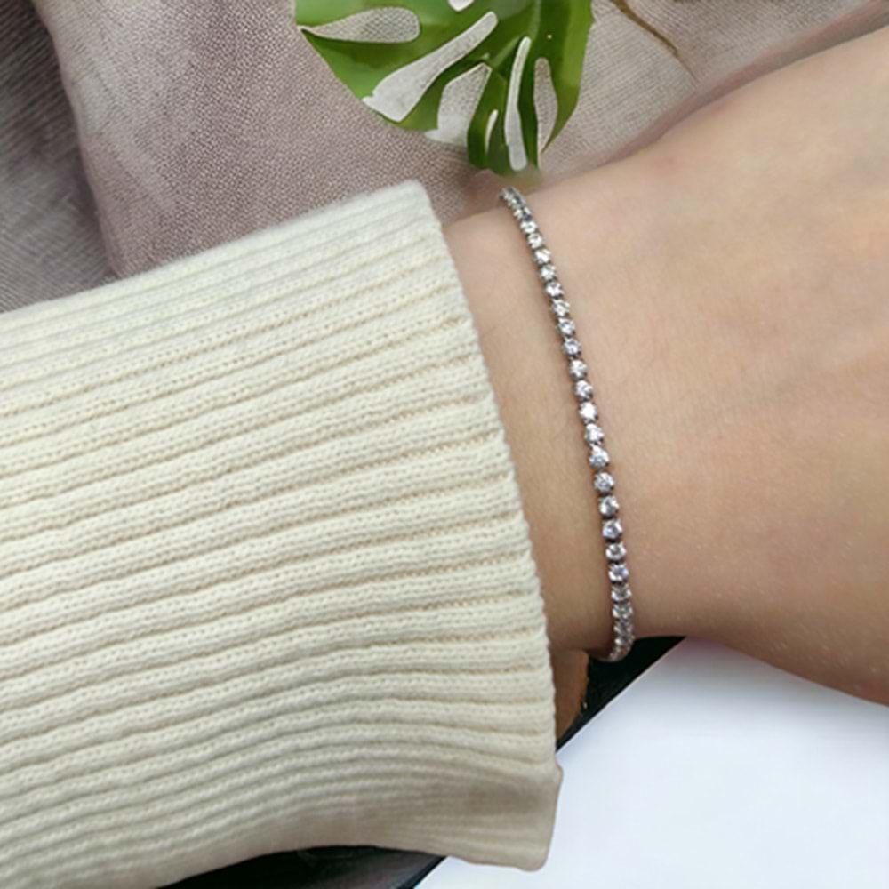 XUPING 2 MM BEYAZ TAŞLI İNCE SU YOLU BİLEKLİK - BEYAZ