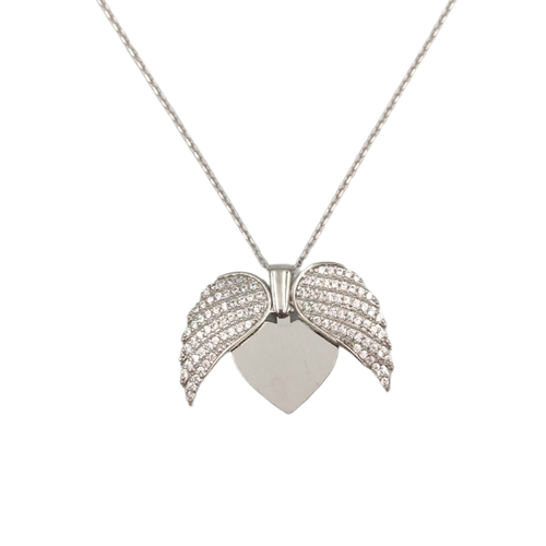 KANATLI AÇILIR TAŞLI GÜMÜŞ KOLYE - RODYUM BEYAZ