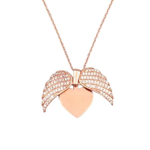 KANATLI AÇILIR TAŞLI GÜMÜŞ KOLYE - ROSE BAKIR