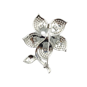 ZİRKON TAŞLI İNCİLİ ÇİÇEK BROŞ - BEYAZ