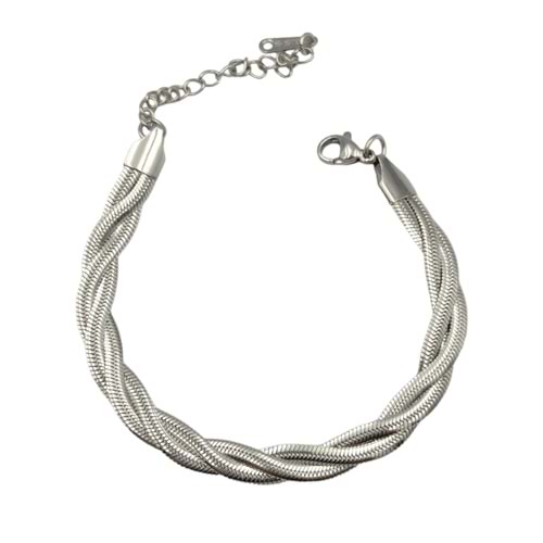ÇELİK ÖRGÜ YASSI ZİNCİR BİLEKLİK - BEYAZ