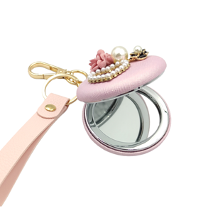 KAPAKLI AYNA İNCİ ÇİÇEK ANAHTARLIK - PEMBE