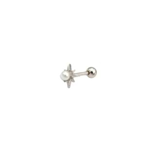 İNCİLİ KUTUP YILDIZI GÜMÜŞ TRAGUS PIERCING - RODYUM BEYAZ