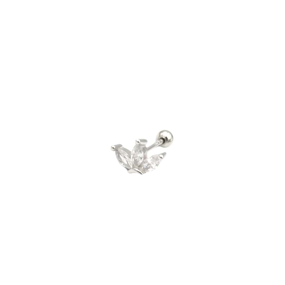 ÜÇ YAPRAK GÜMÜŞ TOP TRAGUS PIERCING - RODYUM BEYAZ