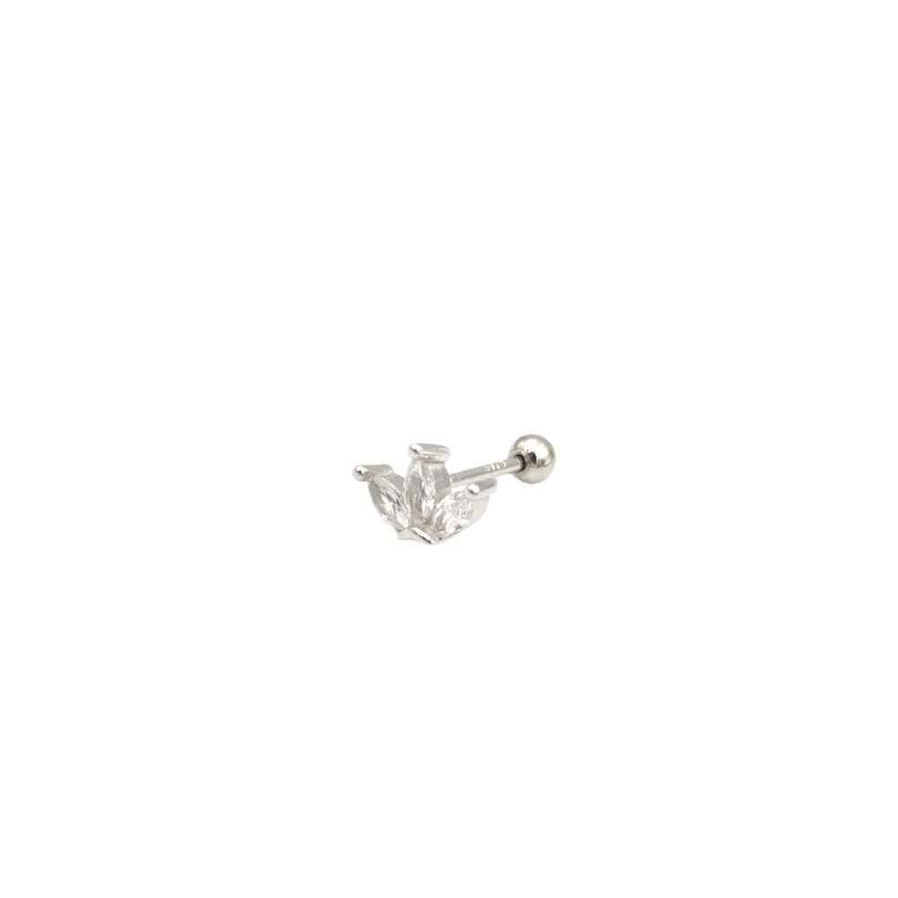 ÜÇ YAPRAK GÜMÜŞ TOP TRAGUS PIERCING - RODYUM BEYAZ