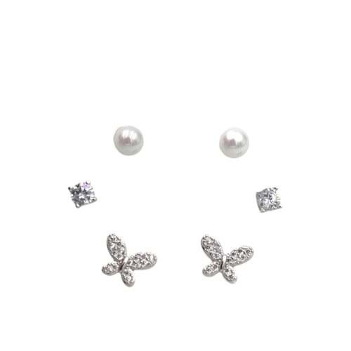 İTHAL 6 LI KELEBEK GÜMÜŞ KOMBİN KÜPE SETİ - RODYUM BEYAZ