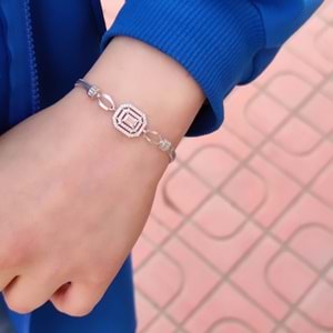 YASSI ZİNCİR BAGET GÜMÜŞ BİLEKLİK 17 + 3 CM - RODYUM BEYAZ