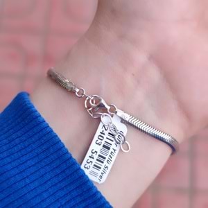 YASSI ZİNCİR BAGET GÜMÜŞ BİLEKLİK 17 + 3 CM - RODYUM BEYAZ