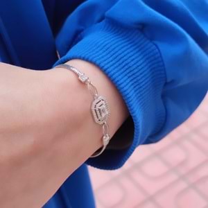 YASSI ZİNCİR BAGET GÜMÜŞ BİLEKLİK 17 + 3 CM - RODYUM BEYAZ