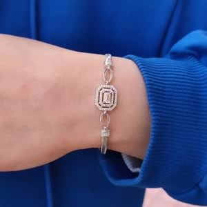 YASSI ZİNCİR BAGET GÜMÜŞ BİLEKLİK 17 + 3 CM - RODYUM BEYAZ