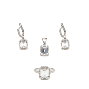 ÖZEL KESİM TAŞ BAGET GÜMÜŞ ÜÇLÜ SET - 14