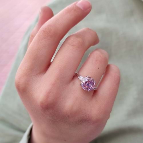 ÖZEL KESİM LİLA TEK TAŞ GÜMÜŞ YÜZÜK - 15