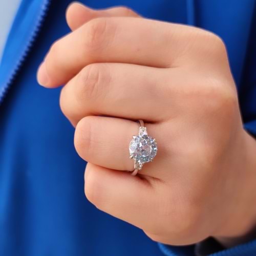 ÖZEL KESİM BUZ MAVİ TEK TAŞ GÜMÜŞ YÜZÜK - 18