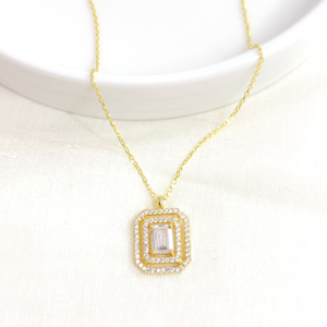 BAGET ZİRKON TAŞLI GÜMÜŞ KOLYE - ALTIN SARI