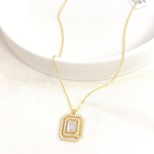 BAGET ZİRKON TAŞLI GÜMÜŞ KOLYE - ALTIN SARI