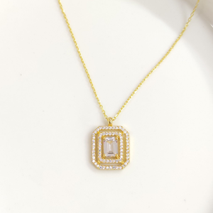 BAGET ZİRKON TAŞLI GÜMÜŞ KOLYE - ALTIN SARI