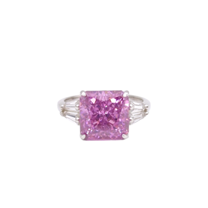 ÖZEL KESİM PEMBE KARE TAŞ GÜMÜŞ YÜZÜK - 16