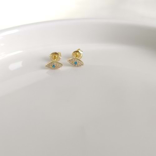 MİNİ MAVİ DETAY GÖZ GÜMÜŞ KÜPE 8 MM - ALTIN SARI