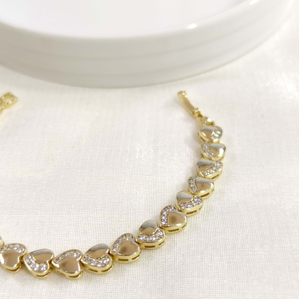 XUPING TAŞ DETAYLI KALP SU YOLU BİLEKLİK GOLD 17CM